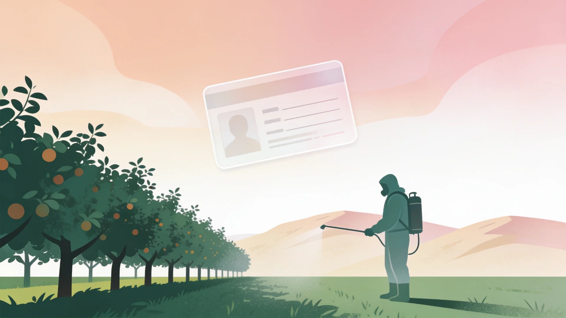 Illustratie: een spuitlicentie boven een boomgaard